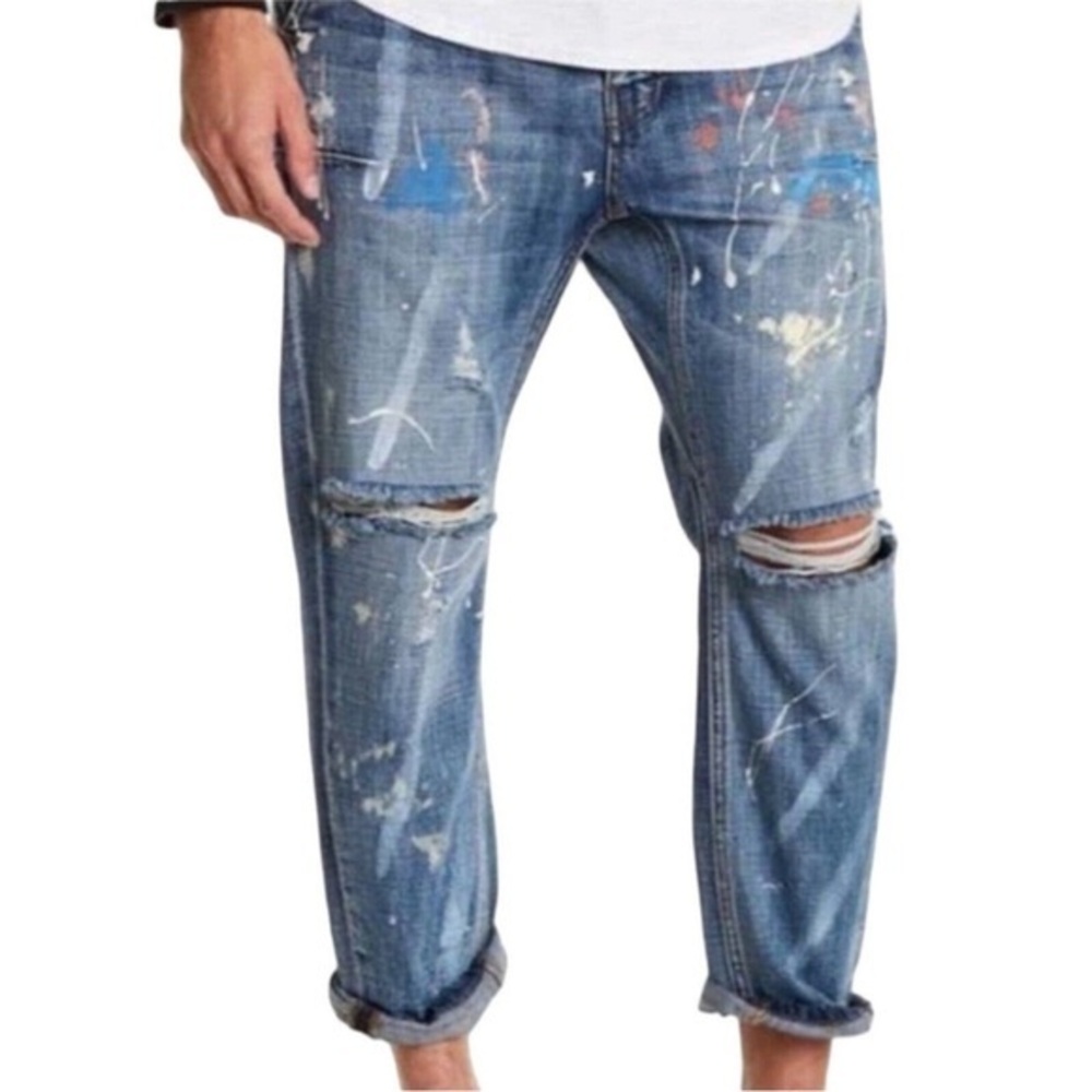 NWT One Teaspoon Blue Suede Mr. Browns Paint Splatter Mens Jeans Sz 31